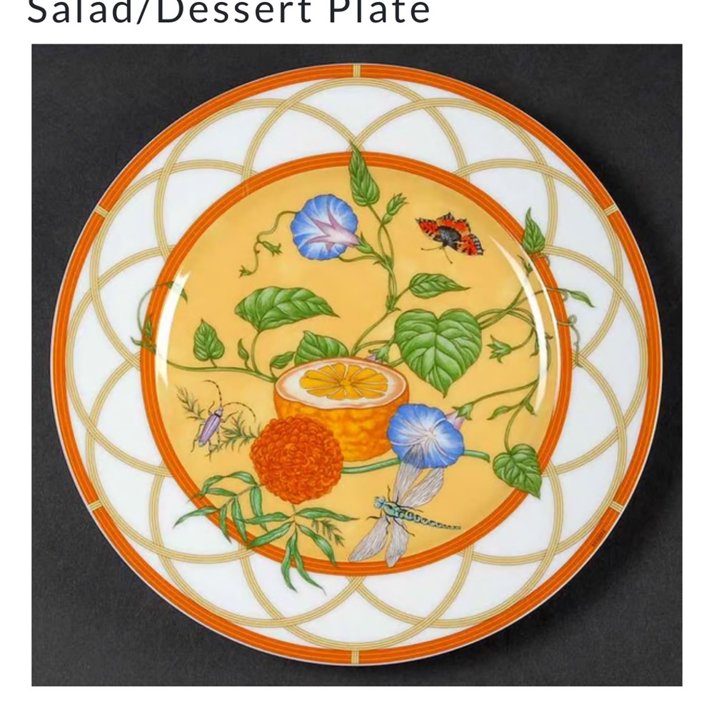 Hermes La Siesta Orange and White Floral Salad/Dessert Plate